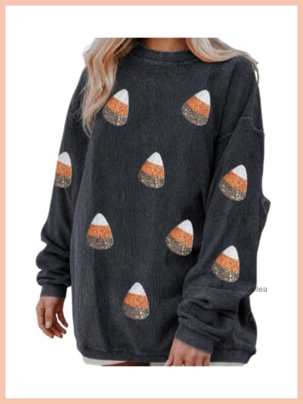 Sequin Pumpkin Corduroy Sweatshirt Oversized Crewneck Pullover Halloween